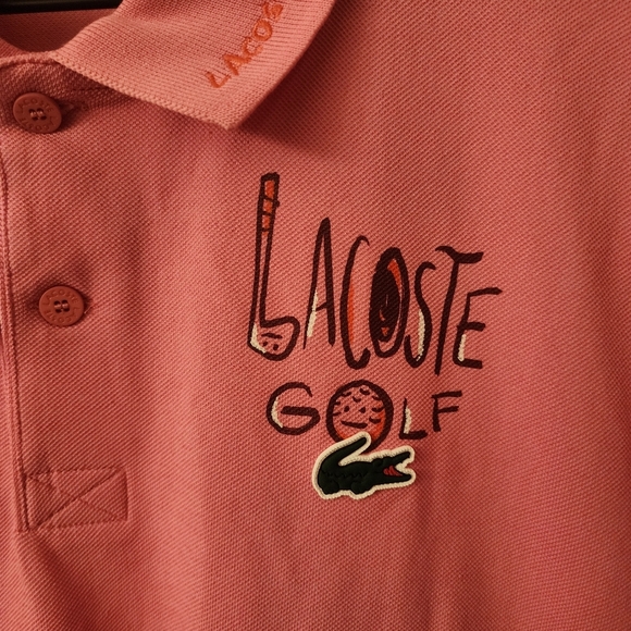 Lacoste Sport Pink Golf Polo Shirt Rubber Crocodile Mens Sz Medium - Picture 2 of 15